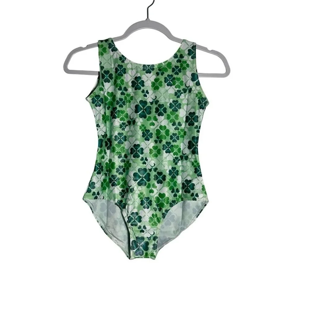 St Patrick's Clover Gymnastics dance Leotard Sparkle Shorts 160 2 piece Set